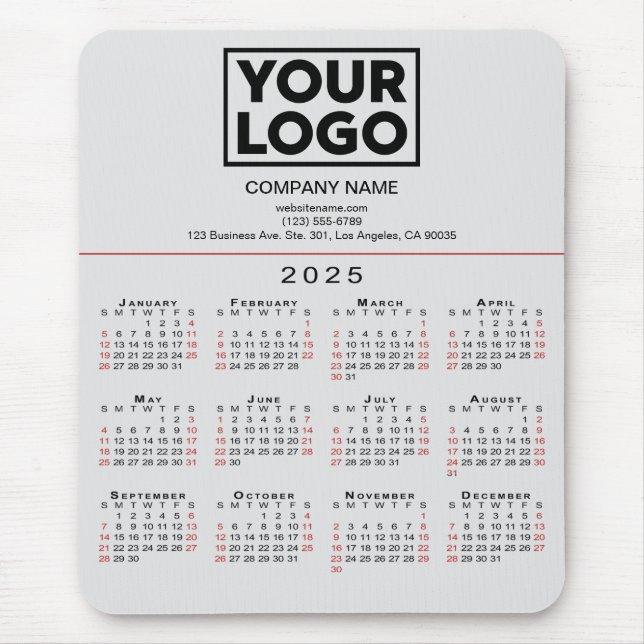 2025 Calendar Business Logo and Text on Grey Mouse Pad (Front)
