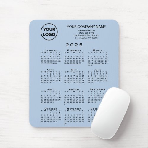 2025 Calendar Business Logo and Text on Light Blue Mouse Pad