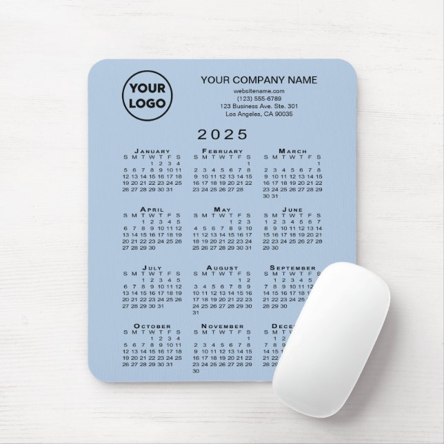 2025 Calendar Business Logo and Text on Light Blue Mouse Pad (With Mouse)