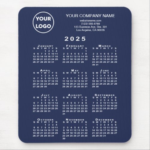 2025 Calendar Business Logo and Text on Navy Blue Mouse Pad