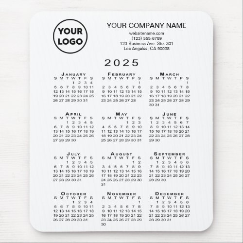 2025 Calendar Business Logo and Text on White Mouse Pad