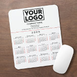 2025 Calendar Business Logo and Text on White Mouse Pad<br><div class="desc">Simple professional calendar mouse pad features your logo, company name, and business contact information over a modern 2025 calendar with black weekdays and red weekend dates on a white background. Add your logo, company name, and custom text (website, phone number, address, or slogan) in the sidebar. Your logo can be...</div>