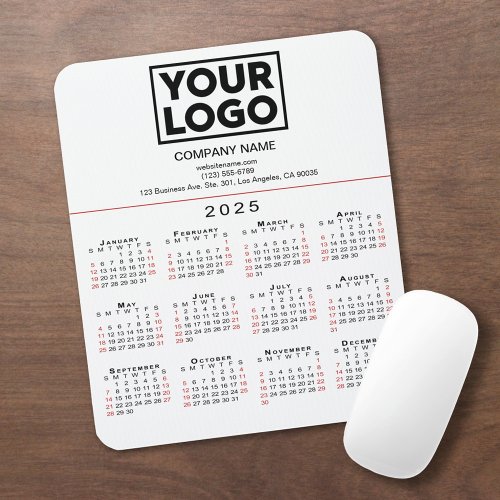 2025 Calendar Business Logo and Text on White Mouse Pad