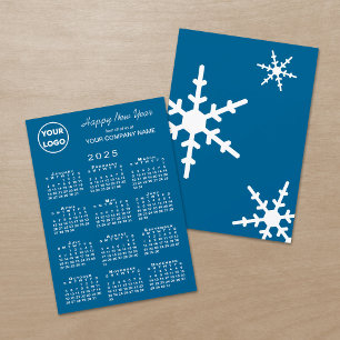 2025 Calendar Business Logo Blue Snowflake Holiday Card