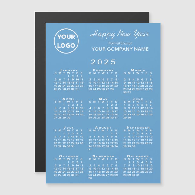 2025 Calendar Business Logo Light Blue Holiday (Front/Back)
