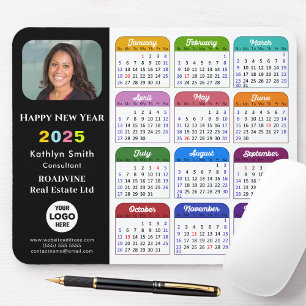 2025 Calendar Business Logo Modern Black Colorful Mouse Pad