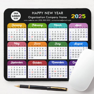 2025 Calendar Business Logo Modern Black Colorful Mouse Pad