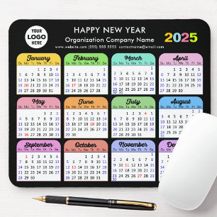 2025 Calendar Business Logo Modern Black Colorful Mouse Pad