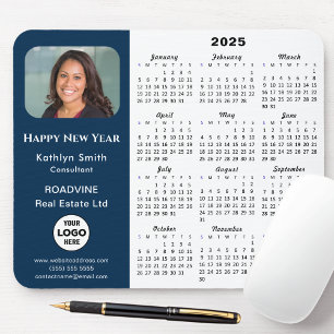2025 Calendar Business Logo Photo Modern Blue Mouse Pad