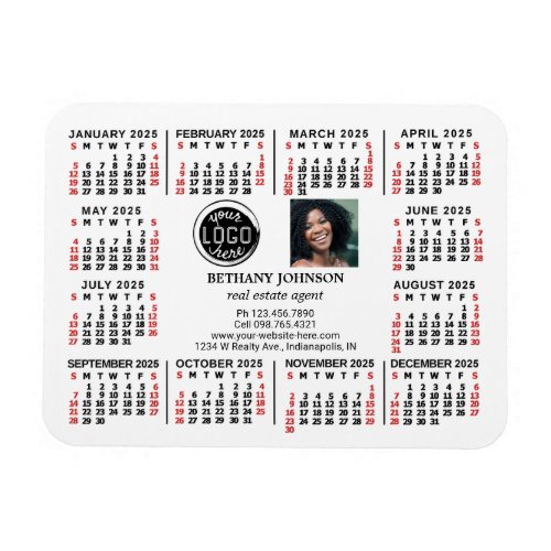 2025 Calendar Business Logo Photo Text Easy Custom Magnet