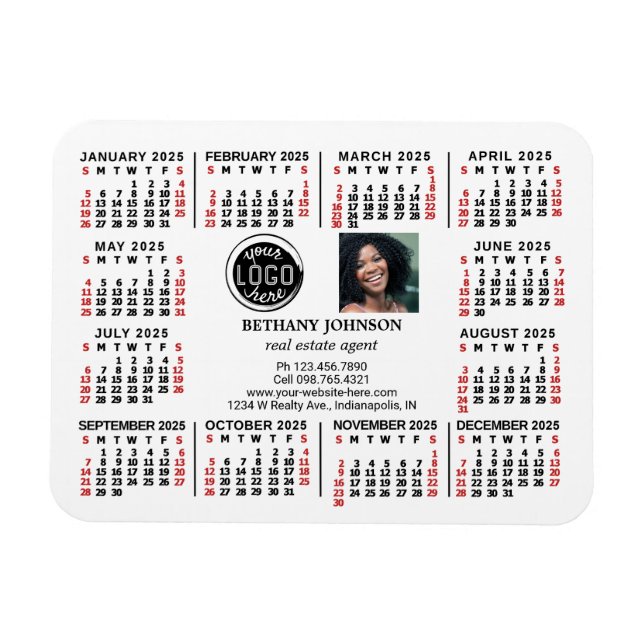 2025 Calendar Business Logo Photo Text Easy Custom Magnet (Horizontal)