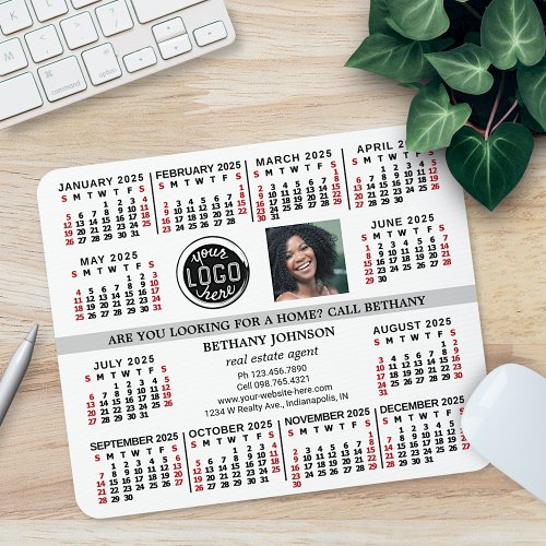 2025 Calendar Business Logo Photo Text Easy Custom Mouse Pad