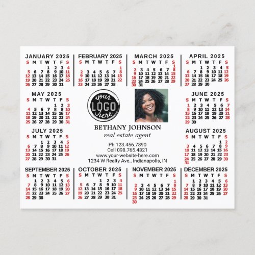 2025 Calendar Business Logo Photo Text Easy Custom Postcard