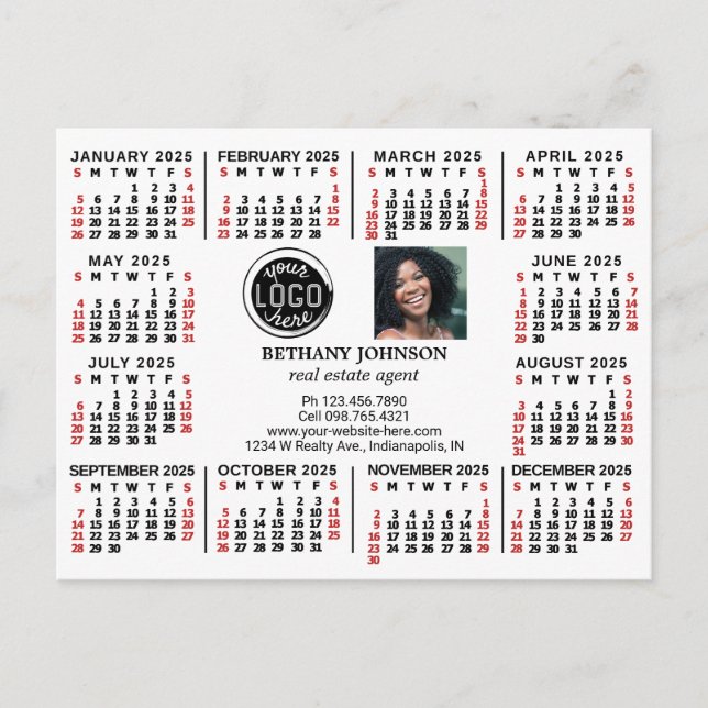2025 Calendar Business Logo Photo Text Easy Custom Postcard (Front)