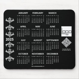 2025 Calendar Business Logo QR Code Black Baroque Mouse Pad