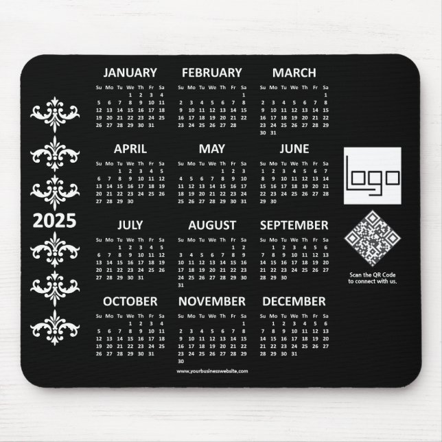 2025 Calendar Business Logo QR Code Black Baroque Mouse Pad (Front)