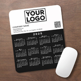 2025 Calendar Business Logo QR Code Black White Mouse Pad