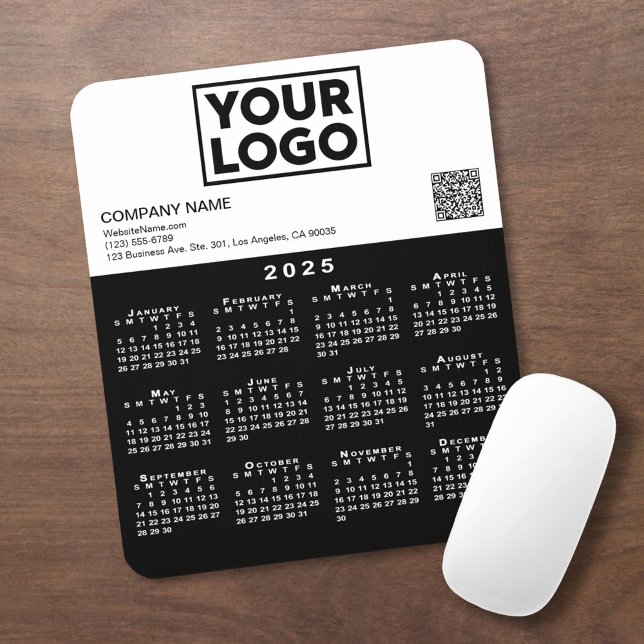 2025 Calendar Business Logo QR Code Black White Mouse Pad (2025 Calendar Business Logo QR Code Black White Mouse Pad in situ)