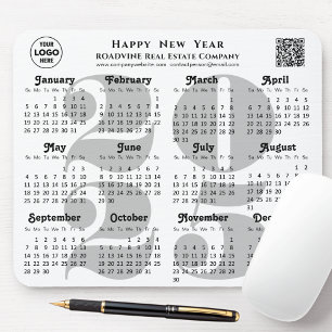 2025 Calendar Business Logo QR code Modern Black Mouse Pad