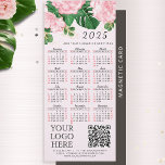 2025 Calendar Business Logo QR Code Pink Floral<br><div class="desc">Create unique floral business 2025 calendar magnet with your company logo, QR code, contacts and slogan. This pink calendar features roses and monstera leaf watercolor design. Template makes it easy to customize and personalize it. Months are in script font. Saturdays and Sundays are in red to plan and discuss working...</div>