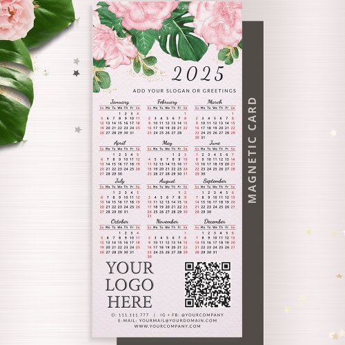 2025 Calendar Business Logo QR Code Pink Floral