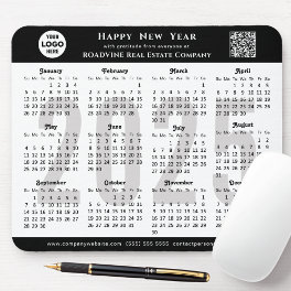 2025 Calendar Business Logo QR Modern Black Simple Mouse Pad