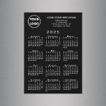 2025 Calendar Business Logo Text Black Magnet Card<br><div class="desc">Send your customers a 2025 calendar magnetic card personalized with your logo, company name, and business contact information in white text on a black background. Add your logo, company name, and custom text (website, phone number, address, slogan, or other message) in the sidebar. Your logo can be any shape. White...</div>