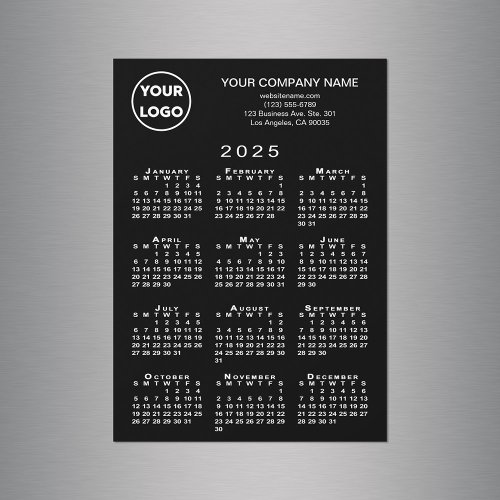 2025 Calendar Business Logo Text Black Magnet Card