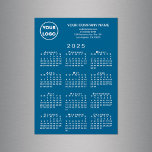 2025 Calendar Business Logo Text Blue Magnet Card<br><div class="desc">Send your customers a 2025 calendar magnetic card personalized with your logo, company name, and business contact information in white text on a blue background. Add your logo, company name, and custom text (website, phone number, address, slogan, or other message) in the sidebar. Your logo can be any shape. White...</div>