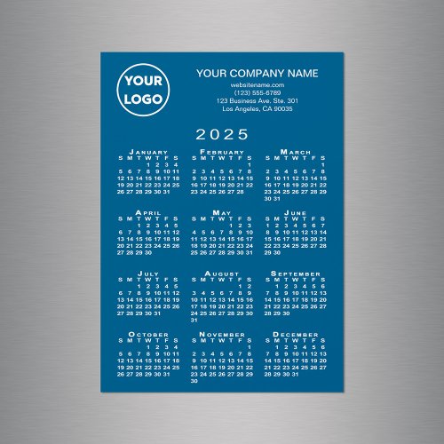 2025 Calendar Business Logo Text Blue Magnet Card