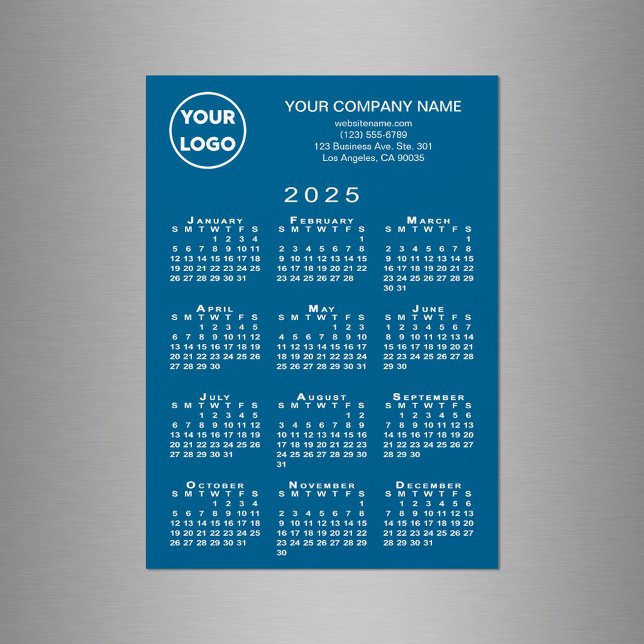 2025 Calendar Business Logo Text Blue Magnet Card (2025 Calendar Business Logo Text Blue Magnet Card, in situ)
