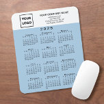 2025 Calendar Business Logo Text Light Blue Mouse Pad<br><div class="desc">Professional calendar mouse pad features your logo next to your company name and business contact information in black text on a white band at the top. Below it is a modern black 2025 calendar on a light blue background. Add your logo, company name, and custom text (website, phone number, address,...</div>