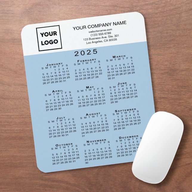 2025 Calendar Business Logo Text Light Blue Mouse Pad (2025 Calendar Business Logo Text Light Blue Mouse Pad in situ)