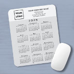 2025 Calendar Business Logo Text Light Grey White Mouse Pad<br><div class="desc">Professional calendar mouse pad features your logo next to your company name and business contact information in black text on a white band at the top. Below it is a modern black 2025 calendar on a light grey background. Add your logo, company name, and custom text (website, phone number, address,...</div>