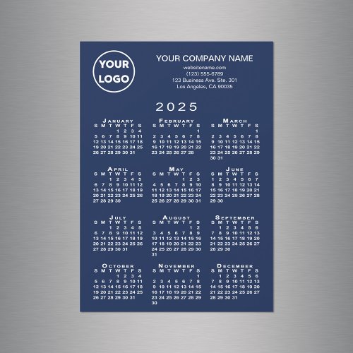 2025 Calendar Business Logo Text Navy Magnet Card