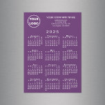 2025 Calendar Business Logo Text Purple Magnet<br><div class="desc">Send your customers a 2025 calendar magnetic card personalized with your logo, company name, and business contact information in white text on a purple background. Add your logo, company name, and custom text (website, phone number, address, slogan, or other message) in the sidebar. Your logo can be any shape. White...</div>