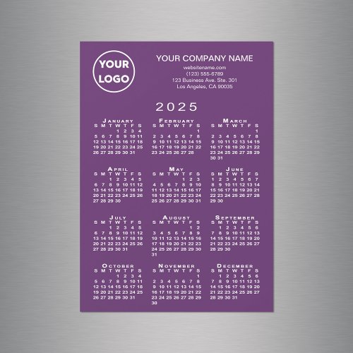 2025 Calendar Business Logo Text Purple Magnet
