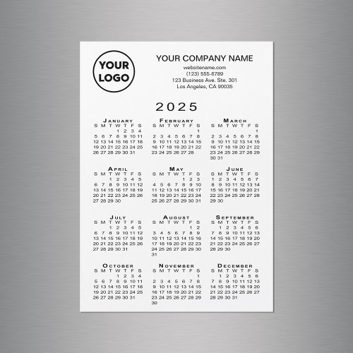 2025 Calendar Business Logo Text White Magnet Card