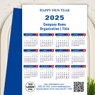 2025 Calendar Business Logo US Patriotic Blue Red Holiday Card