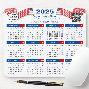 2025 Calendar Business Logo US Patriotic Blue Red Mouse Pad