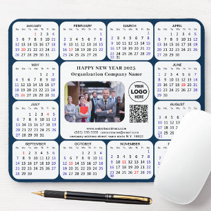 2025 Calendar Business Photo Logo QR Modern Blue Mouse Pad