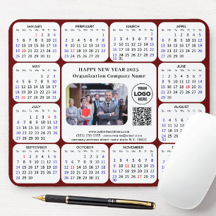 2025 Calendar Business Photo Logo QR Modern Red Mouse Pad