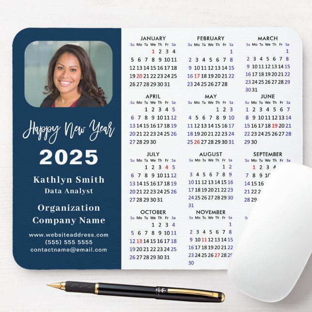 2025 Calendar Business Photo Modern Blue Simple Mouse Pad (Creator Uploaded)