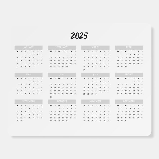 2025 Calendar By Month Home School Office  Foam Board (Front)