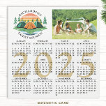 2025 Calendar Camping Family Reunion Custom Photo<br><div class="desc">Create unique magnetic 2025 calendars as favors for a Family Reunion party in a camping theme. The template makes it easy to customize the text with your family name and custom photo. The design features a vintage sunset illustration with tents in a pine tree forest near a lake on a...</div>