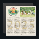 2025 Calendar Camping Family Reunion Photo Magnet<br><div class="desc">Create unique magnetic 2025 calendars as favors for a Family Reunion party in a camping theme. The template makes it easy to customize the text with your family name and custom photo. The design features a vintage sunset illustration with tents in a pine tree forest near a lake on a...</div>