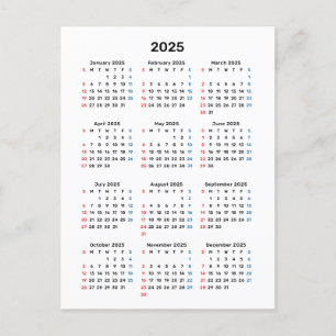 2025 Calendar Card: Sunday Start, Black & White  Postcard