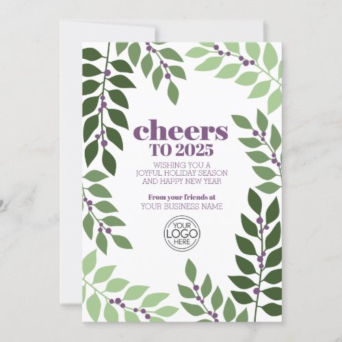 2025 Calendar CHEERS purple green Business Logo Holiday Card