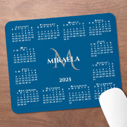 2025 Calendar Chic Monogram Name on Blue Mouse Pad