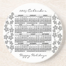 2025 Calendar Coaster Flowers White